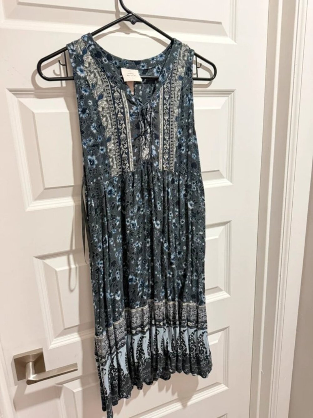 Knox Rose Blue & Gray Border Print Sleeveless Dress